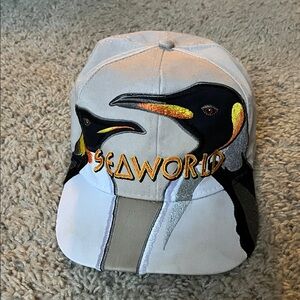 Vintage Seaworld Penguin SnapBack Cap - White with Black & Yellow Accent